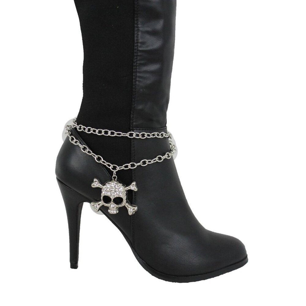 Cool Women Boot Bracelet Chain Anklet Skeleton Skull Rhinestones Shoe Charm